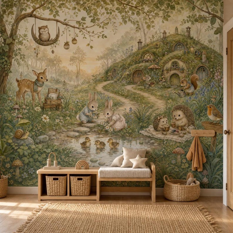 Woodland Animals Nursery Wallpaper, Storybook Forest Peel and Stick ...