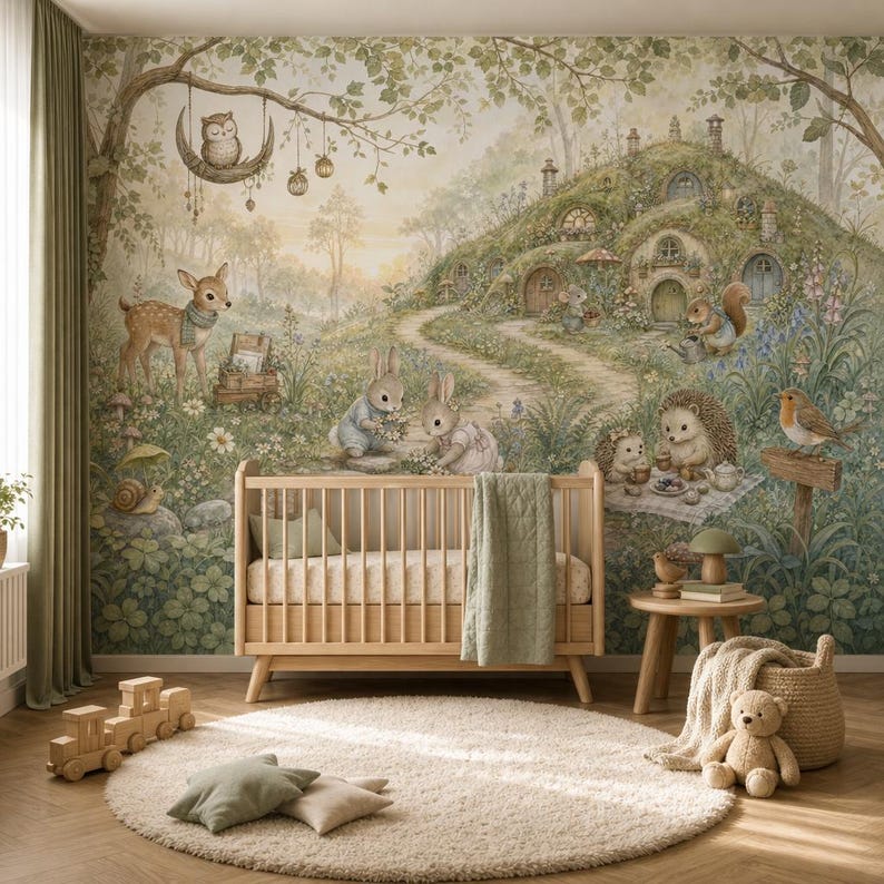 Woodland Animals Nursery Wallpaper, Storybook Forest Peel and Stick ...