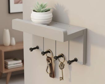 Wall Mounted Key Holder Shelf Durable Wood Minimalist Design Entryway Organization Home Decor