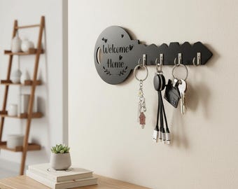 Wall Mounted Key Holder Matte Black Finish Minimalist Decor Entryway Storage Solution Home Organization