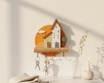 Speelse houten wandhaak met kleurrijke accenten - Vrolijke decoratie en opbergoplossing voor de hal - Cadeau voor kinderen