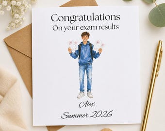 Personalised exam results congratulations card, summer 2026 - male version