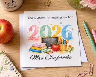 Personalised Watercolour Teacher Card | Custom End of School Gift (2026)