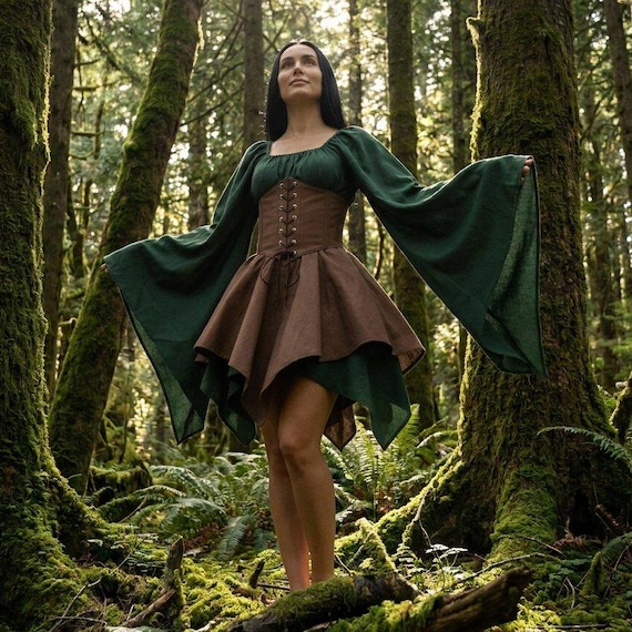 Forest Fairy Corset Dress, Medieval Short Dress for Plus Size Elven Renaissance Costume