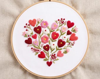 Floral Heart Embroidery Kit: Romantic DIY Hoop Art Craft Set