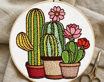 Cactus Embroidery Kit: Botanical Hoop Art with 20cm Hoop (Beginner Crafter)