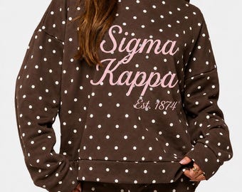 Custom sorority sweatshirt and shorts set / brown polka dots / greek apparel / greek hoodie