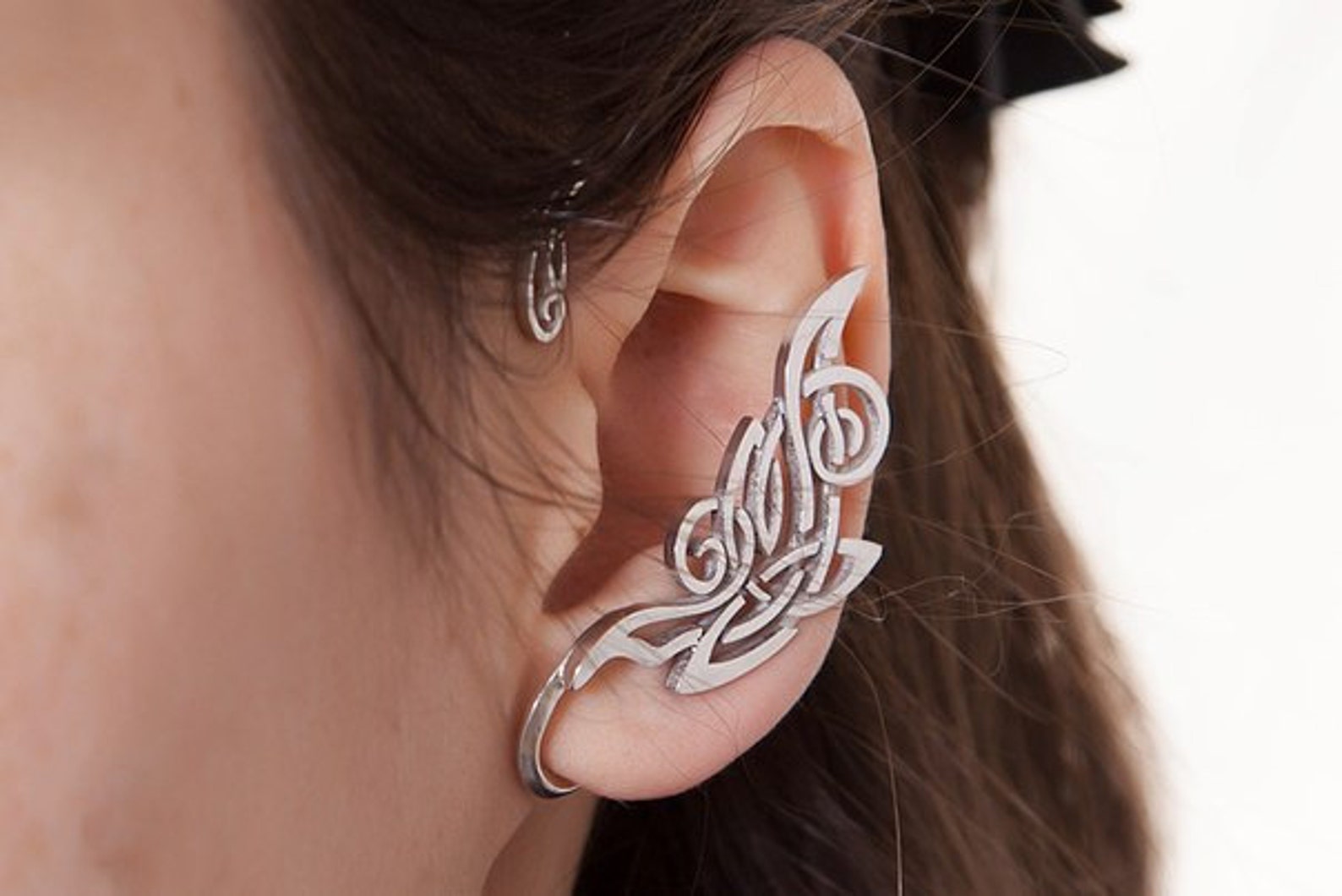 Silver ear cuff Celtic ear cuff Ornamental ear cuff Etsy
