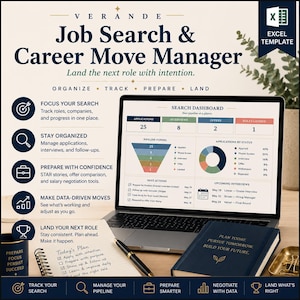 Puede incluir: Una computadora portátil muestra un panel de búsqueda de empleo con visualizaciones de datos. La imagen incluye un cuaderno con "Today's Plan" y un bolígrafo, junto con una agenda que dice "Plan Today, Pursue Tomorrow, Build Your Future."