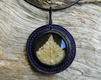 Magnified Leaf Pendant Necklace Nature Jewelry Leather Pendant Eco Friendly Nature Jewelry
