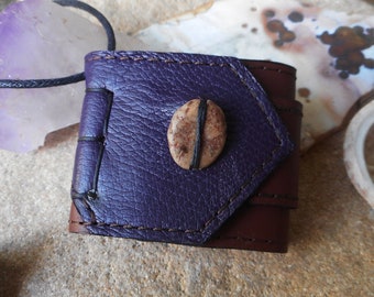 Miniature Book Necklace with Riverstone Gemstone Brown and Purple Recycled Leather Eco Friendly Stone Jewelry