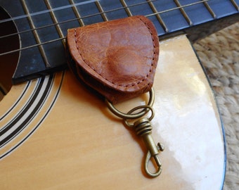 Guitar Pick Leather Case Pick Pouch Keyring Tan and Brown Leather Guitarist Accessory Gift for musician