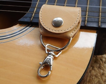 Guitar Pick Case Leather Pick Pouch Keyring Guitarist Tan Leather Accessory Gift for him Gift for her