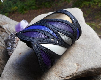 Large Dragonfly Leather Cuff Recycled Leather Unique Dragonfly Wing Wristband Statement Leather Band