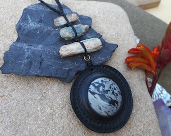 Kyanite and Jaaper Necklace Australian Gemstone Jewelry with Recycled Leather and Braided Necklace