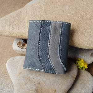 Recycled Leather Wallet Christmas Gift Idea Compact Wallet with Two Tone Grey Detailing by Aroim Designs