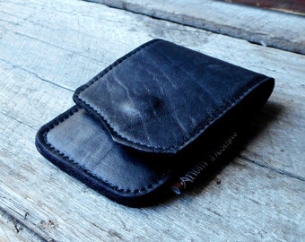 Minimalist Black Leather Wallet Recycled Leather Fold Over Card Holder Christmas Gift Idea