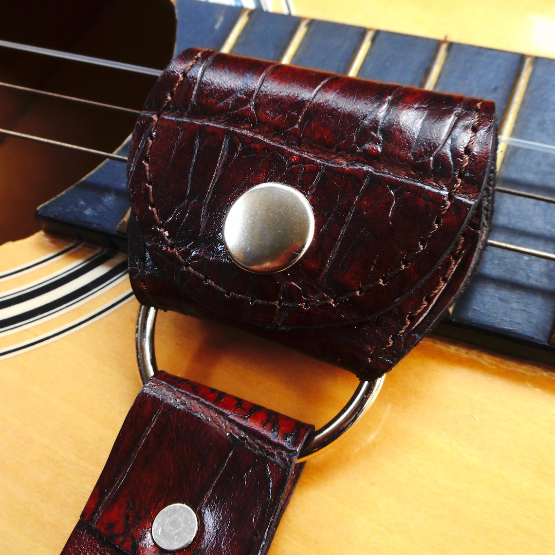 Guitar Pick Case Leather Pick Pouch Keyring Guitarist Maroon Etsy