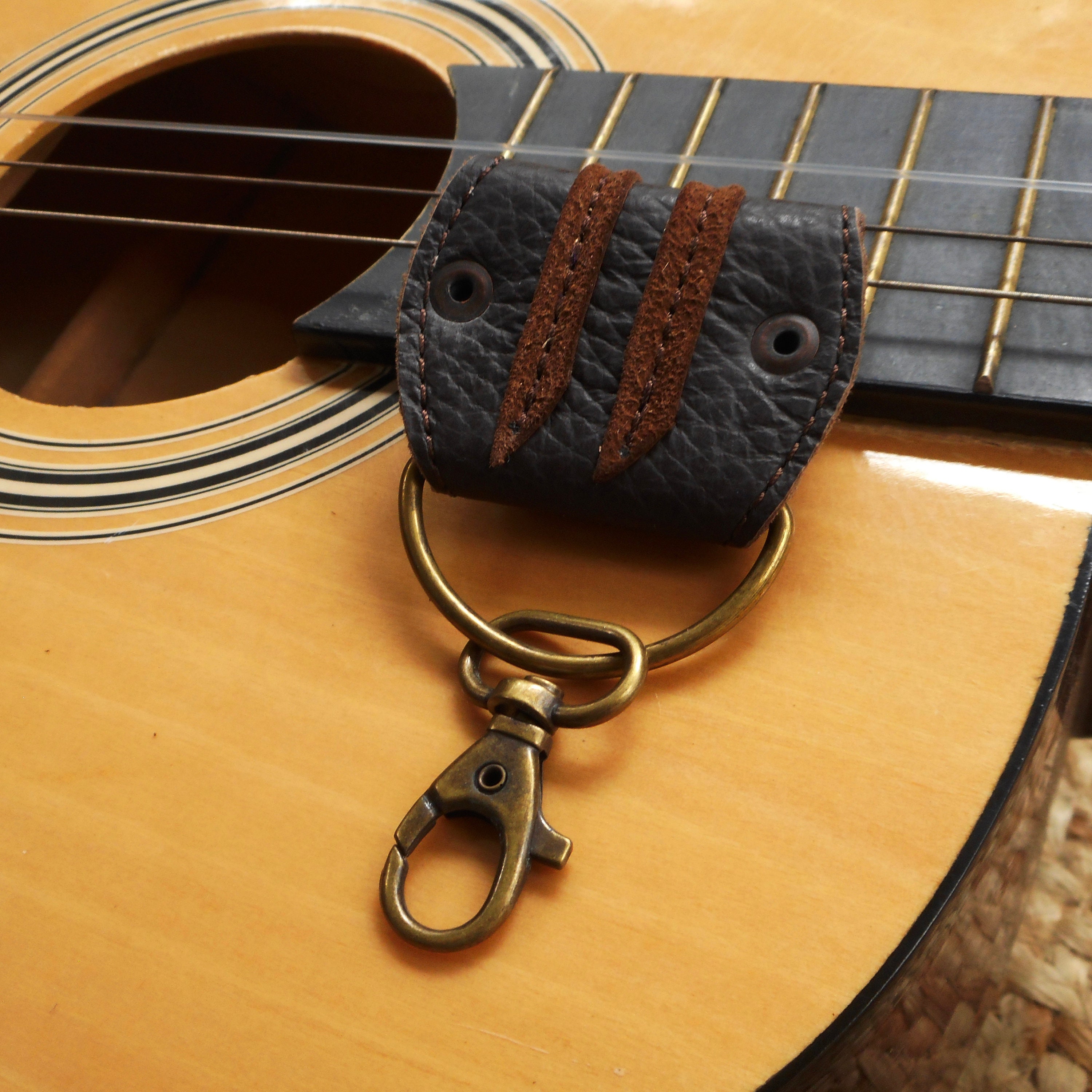 Guitar Pick Case Leather Pick Pouch Keyring Guitarist Brown Etsy