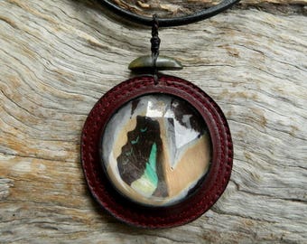 Magnified Cruelty Free Butterfly Wing, Riverstone and Peppermint Paperbark Pendant Eco Friendly Nature Jewelry Butterfly Totem Jewelry