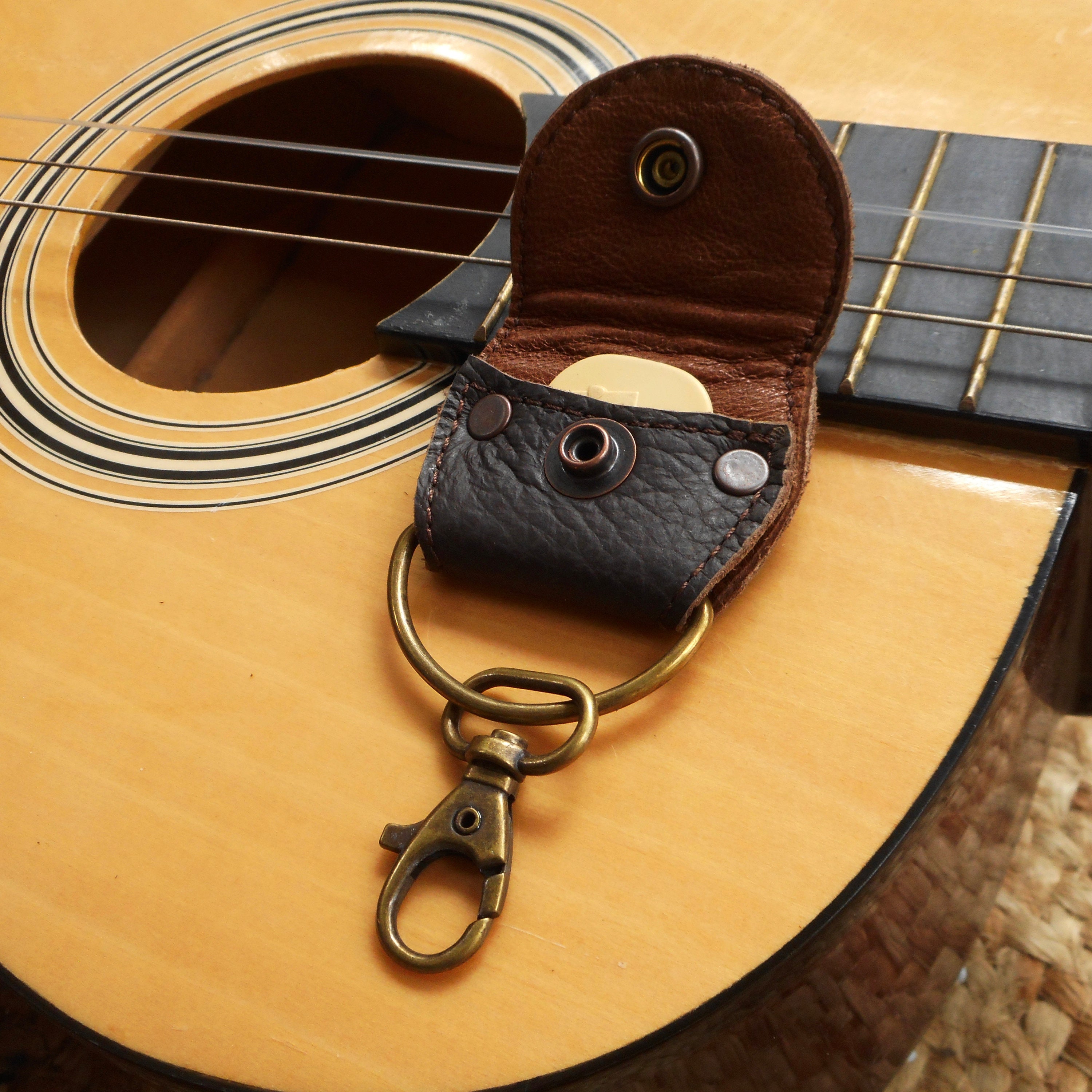 Guitar Pick Case Leather Pick Pouch Keyring Guitarist Brown Etsy
