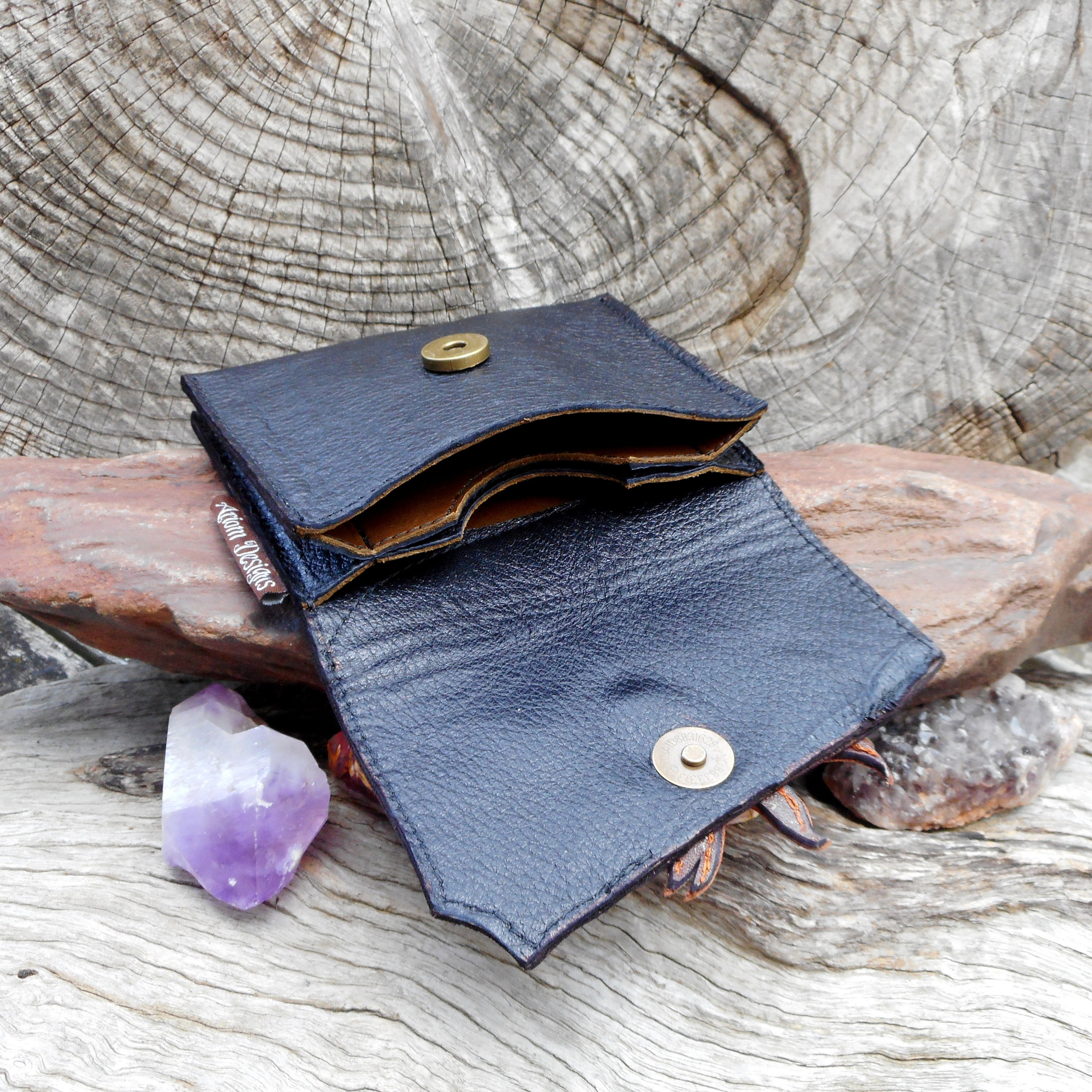 Recycled Black and Brown Leather Wallet Compact Purse with Etsy