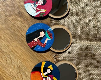 Hand Painted Compact Mirror | Cute Wooden Pocket Mirror