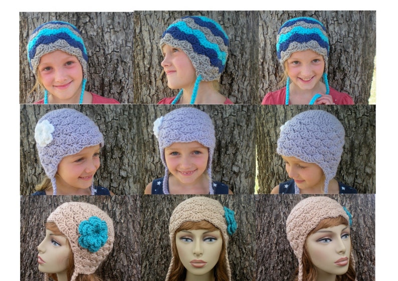 PATTERN: Stellabel Hat Easy Crochet PDF, 3 Sizes, tassels striped flower beanie, lacy shells, InStAnT DoWnLoad, Permission to Sell image 4