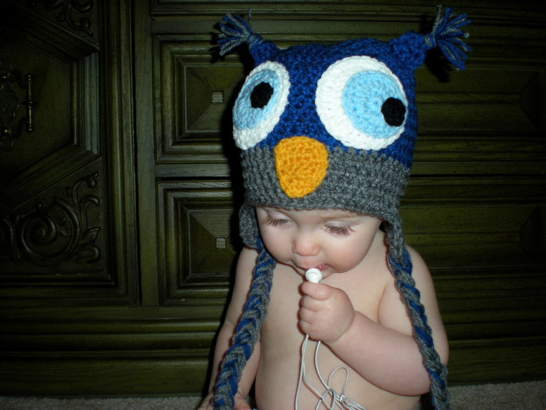 PATTERN: Owl hat, size newborn to adult, easy crochet pdf, sleepy eyes, pink blue brown, InStAnT DoWnLoAd, Permission to Sell image 4