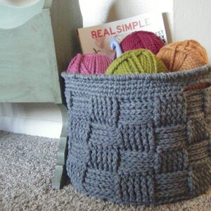 DIY Crochet Pattern: basket, basketweave, woven bin with handles, storage home decor, round basket, InStAnT DoWnLoAd, Permission to Sell image 3