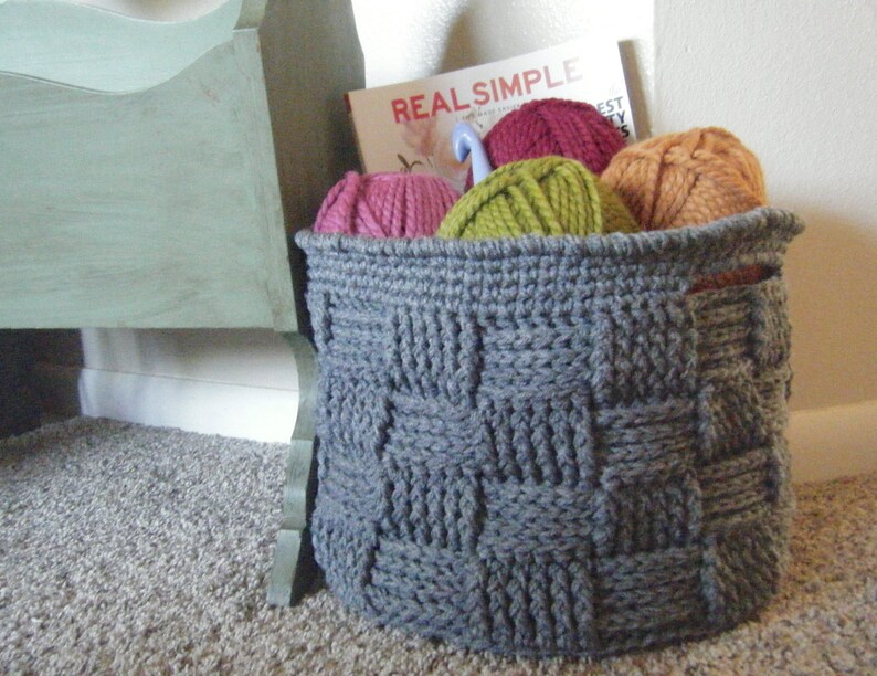 DIY Crochet Pattern: basket, basketweave, woven bin with handles, storage home decor, round basket, InStAnT DoWnLoAd, Permission to Sell image 3