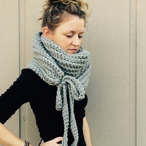 DIY Crochet Pattern:  Super Bulky Yarn, easy crochet P D F, chunky yarn, scarf, cowl, with ties, InStanT DowNLoaD, The Kristin Scarf