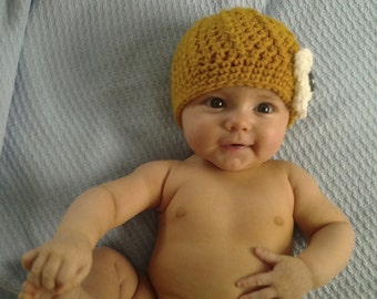 PATTERN:  Ashley Hat, Easy Crochet PDF, Flower Ribbed Beanie, sizes Newborn to Adult, InstANt DowNLoaD, Permission to Sell