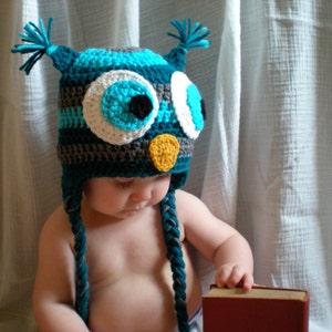 PATTERN: Striped Owl hat, size newborn to adult, Easy Crochet PDF, baby kid animal hoot hat, InStAnT DoWnLoAd, Permission to Sell image 2