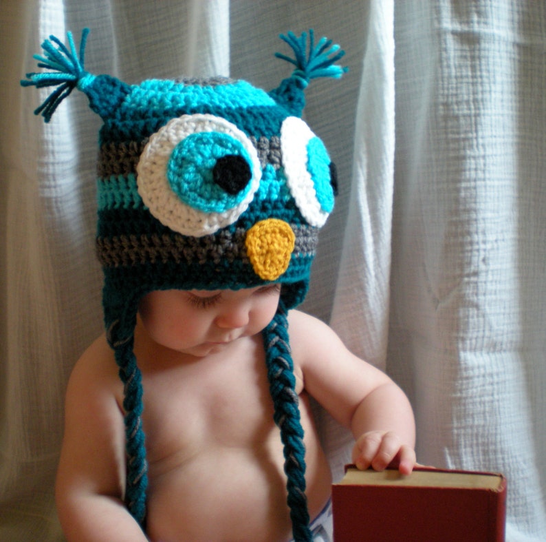 PATTERN: Striped Owl hat, size newborn to adult, Easy Crochet PDF, baby kid animal hoot hat, InStAnT DoWnLoAd, Permission to Sell image 2