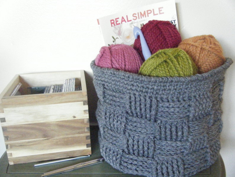 DIY Crochet Pattern: basket, basketweave, woven bin with handles, storage home decor, round basket, InStAnT DoWnLoAd, Permission to Sell image 2