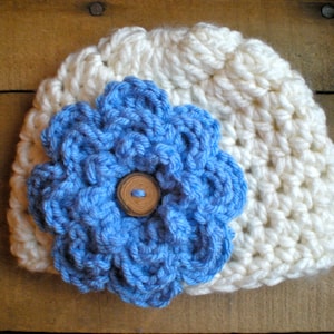 PATTERN:  Awesome Blossom Hat, Chunky Beanie with Flower, easy crochet PDF, InsTaNT DowNLoaD, Sizes NB to Toddler, Permission to Sell