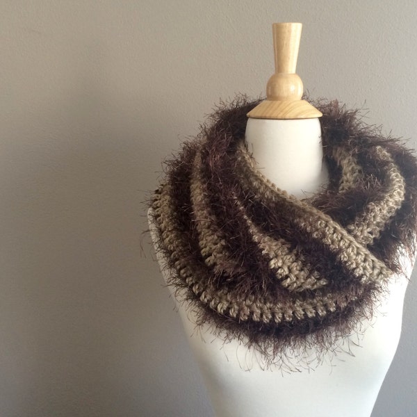 DIY Crochet Pattern:  faux fur cowl, scarf crochet pattern, infinity scarf, striped, easy crochet, InStAnT DoWnLoAd