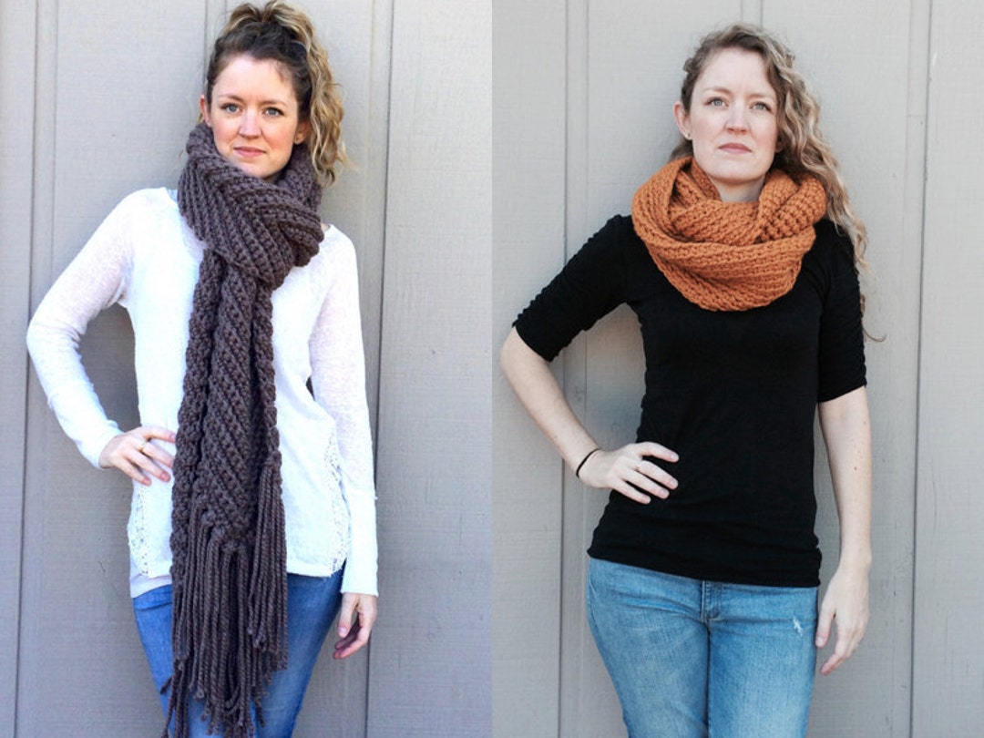 2 Crochet Patterns: Infinity Scarf Cowl, Super Bulky Chunky Yarn, DIY ...