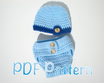 PATTERN:  Flap Bottom Diaper Cover and Beanie, Buttons, InStAnT DoWnLoAd, easy crochet pdf, Newborn Baby Boy, Permission to Sell