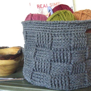 DIY Crochet Pattern: basket, basketweave, woven bin with handles, storage home decor, round basket, InStAnT DoWnLoAd, Permission to Sell image 1