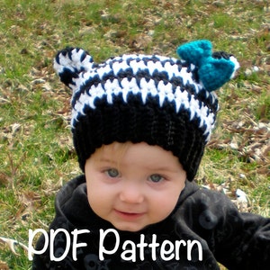 PATTERN: Houndstooth Hat, easy crochet PDF, size newborn to adult, zebra ears with bow, InStaNT DowNLoaD, Permission to Sell image 1