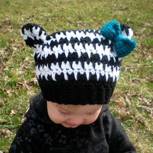 PATTERN: Houndstooth Hat, easy crochet PDF, size newborn to adult, zebra ears with bow, InStaNT DowNLoaD, Permission to Sell image 2