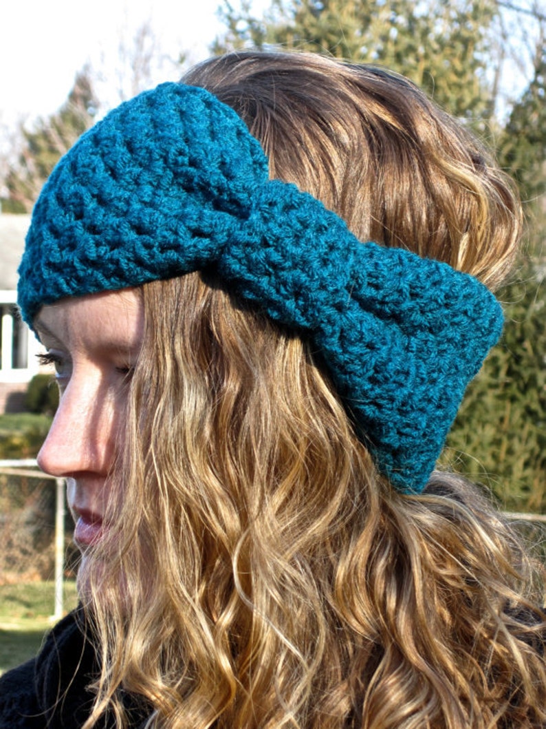 2 PATTERNS: Bow Ear Warmer & Bobble Band, head band, giant bow, easy crochet pattern, ski, pdf, InStaNT DowNLoaD, Permission to Sell image 2