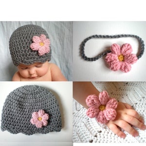 PATTERN: Lolo Hat Easy Crochet PDF, Size NB Adult, scalloped flower beanie, headband & corsage, InStAnT DoWnLoad, Permission to Sell image 4