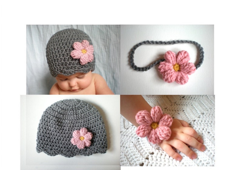 PATTERN: Lolo Hat Easy Crochet PDF, Size NB Adult, scalloped flower beanie, headband & corsage, InStAnT DoWnLoad, Permission to Sell image 4