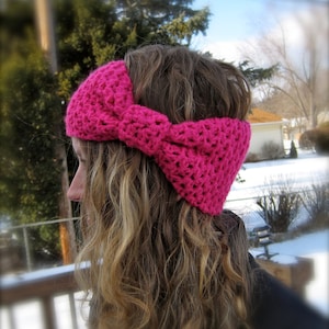 2 PATTERNS: Bow Ear Warmer & Bobble Band, head band, giant bow, easy crochet pattern, ski, pdf, InStaNT DowNLoaD, Permission to Sell image 1