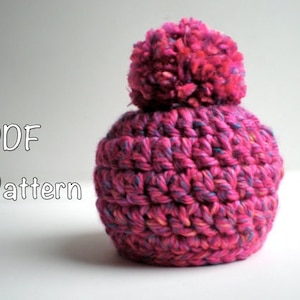 PATTERN:  Pom Teeny- Crochet hat pattern, newborn size 0-3m, easy crochet, pompom, chunky beanie, pdf, InStanT DoWnLoAd, Permission to Sell