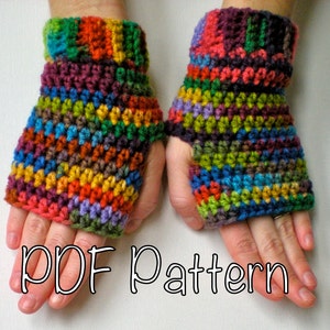 PATTERN:  Rainbow Mitts, Fingerless Gloves,  EASY crochet PDF, wrist warmers, mittens striped, cuffed, InStAnT DoWnLoAd, Permssion to Sell