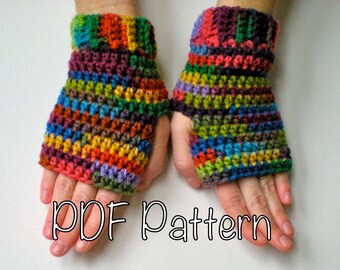 PATTERN:  Rainbow Mitts, Fingerless Gloves,  EASY crochet PDF, wrist warmers, mittens striped, cuffed, InStAnT DoWnLoAd, Permssion to Sell